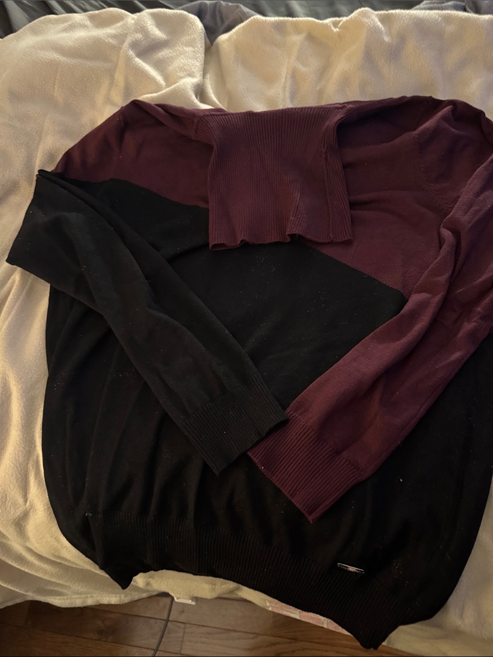 Calvin Klein Black and Burgundy Colorblock Women's Sweater